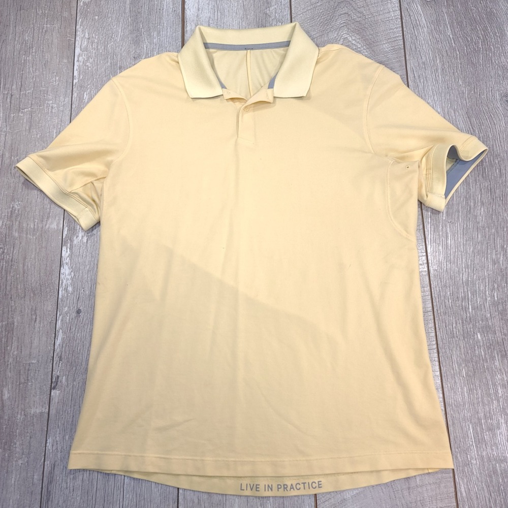 Lululemon Polo Shirt Mens XL Yellow Short Sleeve Live In Practice Pique